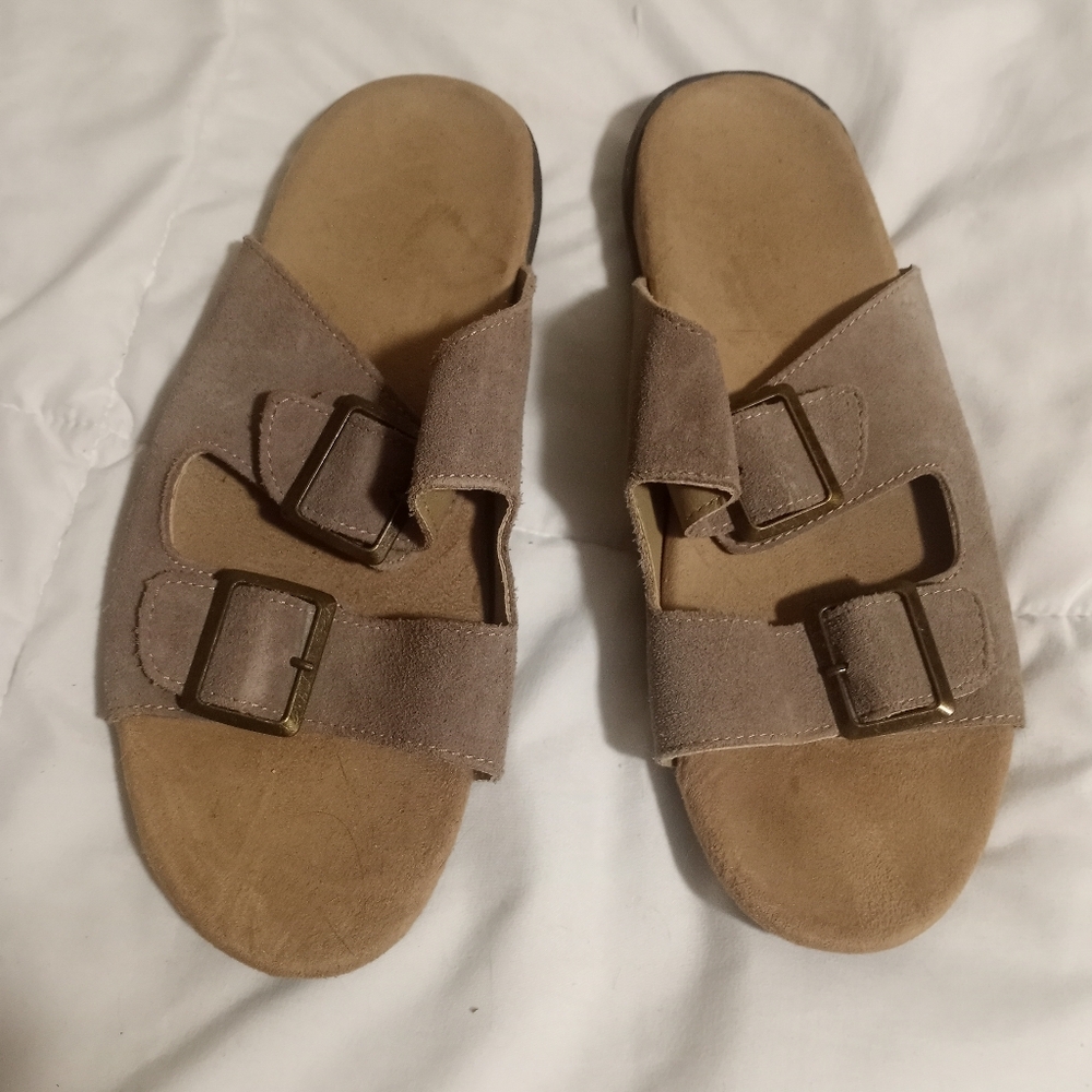 Tan Suede Buckle Sandals Sz 8